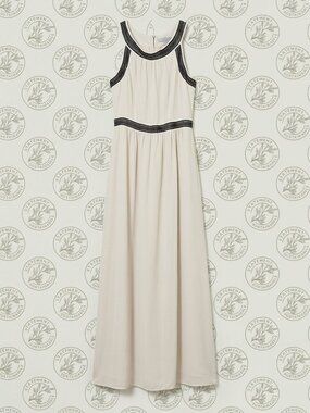 H&M Cream Chiffon Maxi Dress with Black Lace Detail - Size 6 NWT